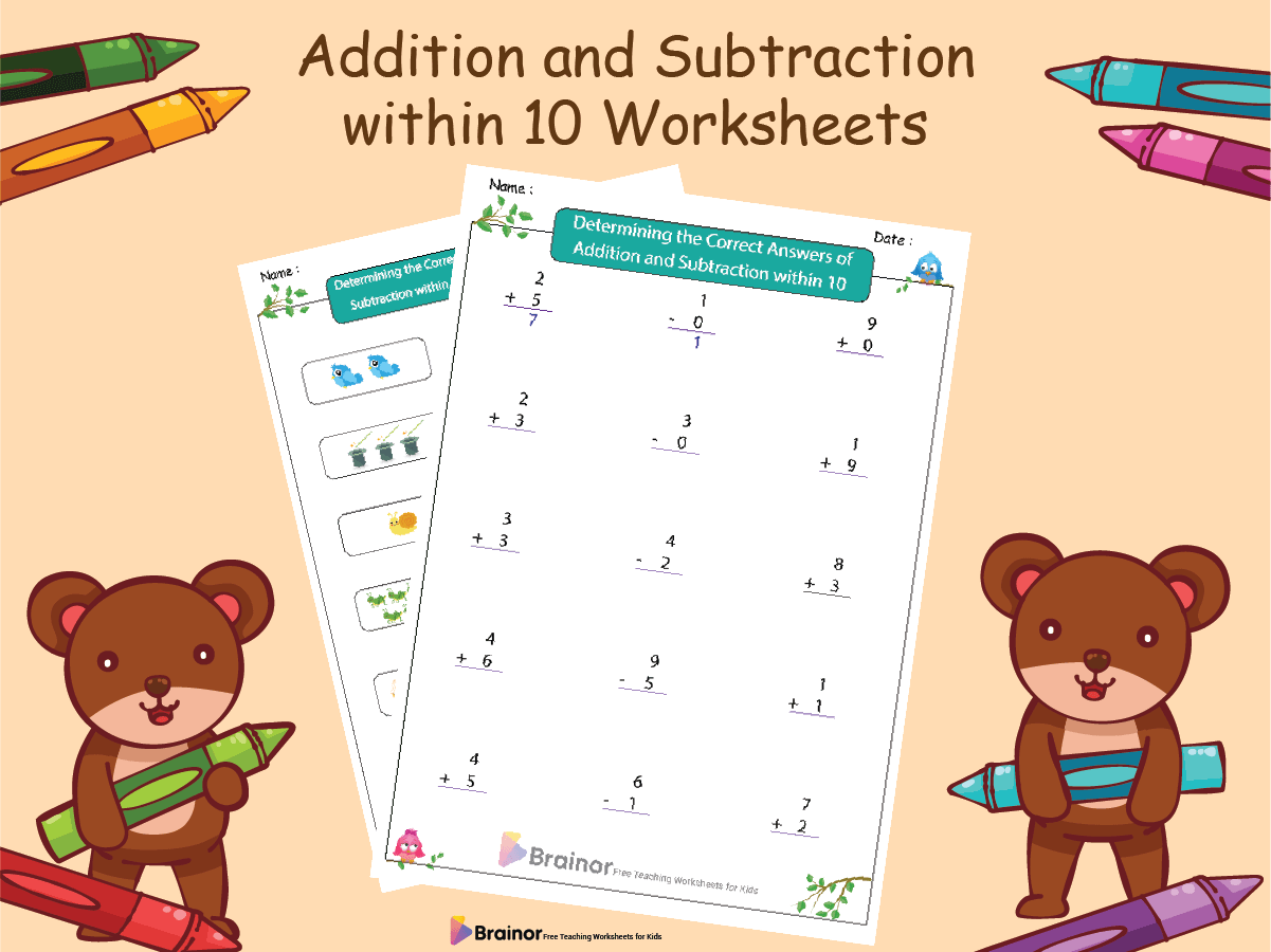 Addition and Subtraction within 10 Worksheets