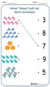 Animal Themed Count and Match Worksheet