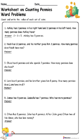 Worksheet on Counting Pennies Word Problems