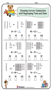 Choosing Correct Summation with Regrouping Tens and Ones Worksheet