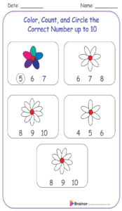 Color, Count, and Circle the Correct Number up to 10