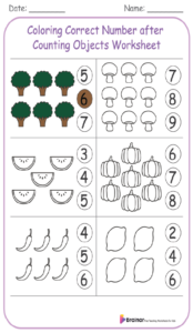 Coloring Correct Number after Counting Objects Worksheet