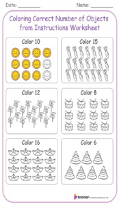 Coloring Correct Number of Objects from Instructions Worksheet