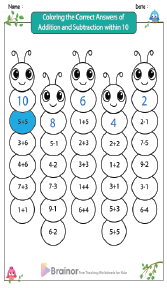 Coloring the Correct Answers of Addition and Subtraction within 10 Worksheets 