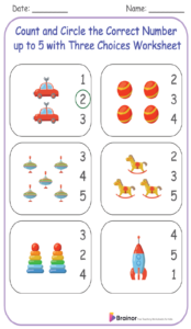 Count and Circle the Correct Number up to 5 with Three Choices Worksheet