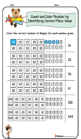 Count and Color Number by Identifying Correct Place Value Worksheet