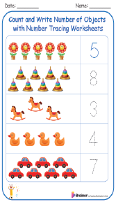 Count and Write Number of Objects with Number Tracing Worksheets
