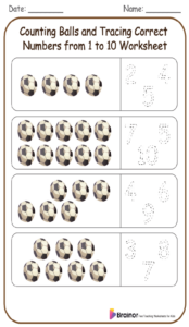 Counting Balls and Tracing Correct Numbers from 1 to 10 Worksheet 