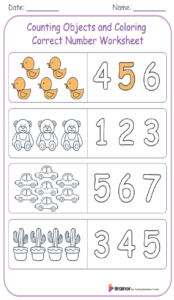 Counting Objects and Coloring Correct Number Worksheet