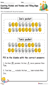 Counting Nickels and Pennies and Filling Gaps Worksheet