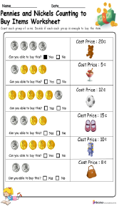 Pennies and Nickels Counting to Buy Items Worksheet