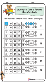 Counting and Coloring Tens and Ones Worksheets