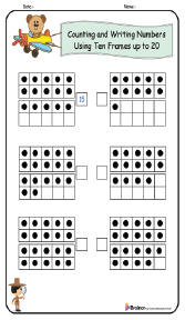 Counting and Writing Numbers Using Ten Frames up to 20 Worksheets