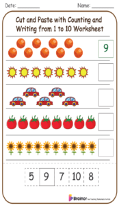 Cut and Paste with Counting and Writing from 1 to 10 Worksheet 