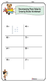 Decomposing Place Value by Drawing Blocks Worksheet