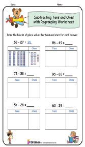 Subtracting Tens and Ones with Regrouping Worksheet