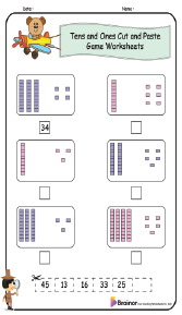 Tens and Ones Cut and Paste Game Worksheets