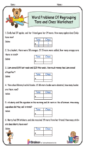 Word Problems Of Regrouping Tens and Ones Worksheet