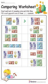 Canadian Money Grade 1 Worksheets