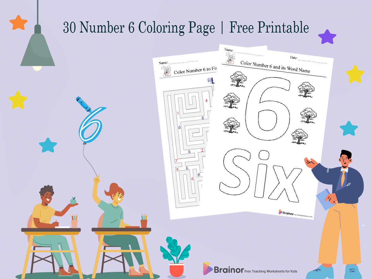 number 6 coloring page - overview
