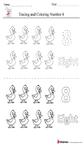 Tracing and coloring number 8 Worksheet