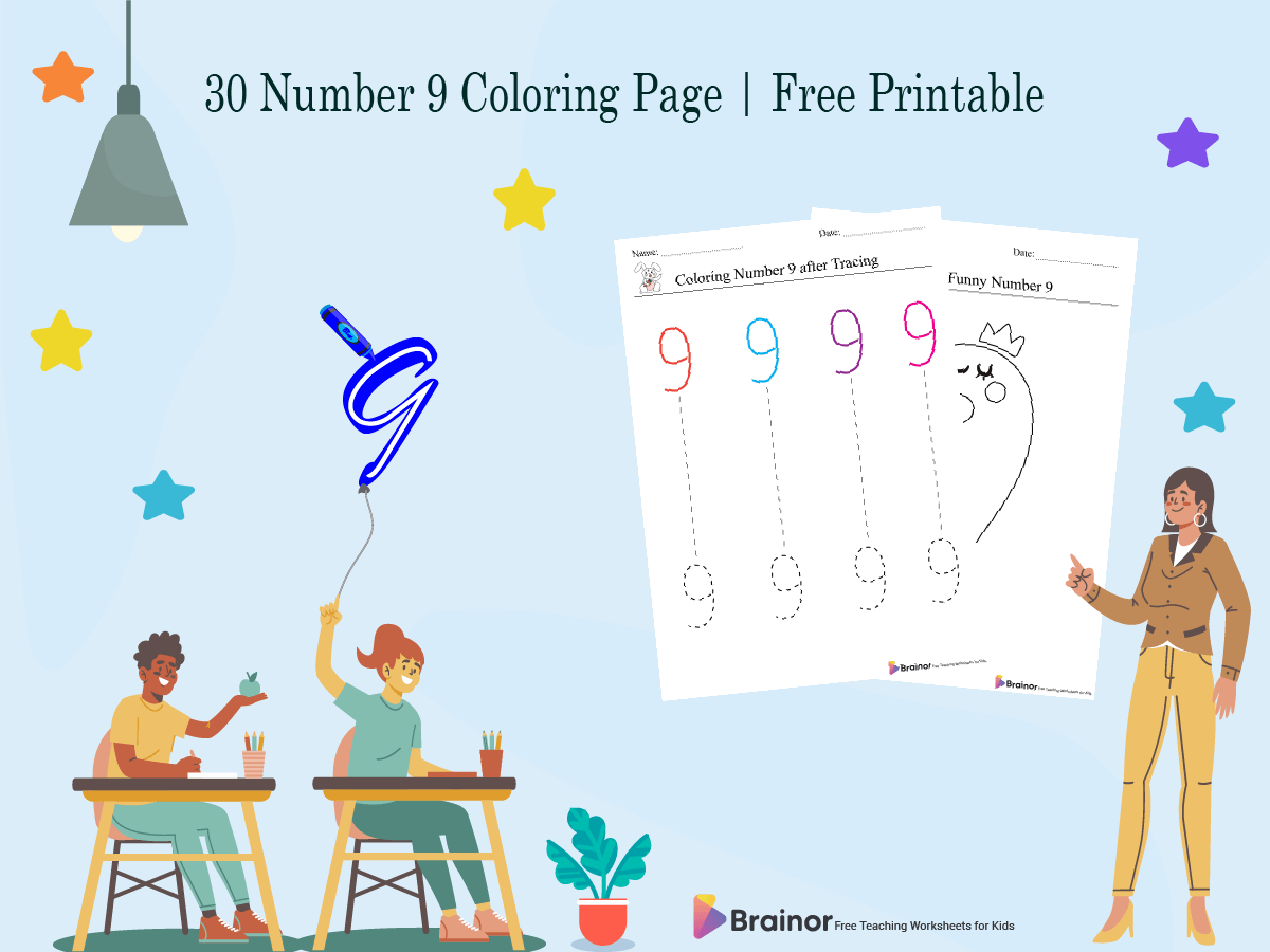 number 9 coloring pages - overview