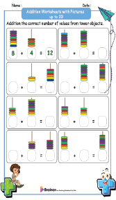 Addition Worksheets with Pictures up to 20