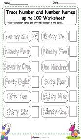 Trace Numbers and Number Names up to 100 Worksheet