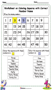 Worksheet on Coloring Squares with Correct Number Name
