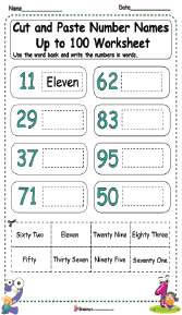 Cut and Paste Number Names up to 100 Worksheet 