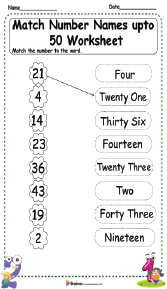 Match Number Names up to 50 Worksheet 
