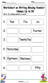Worksheet on Writing Missing Number Names Up to 50