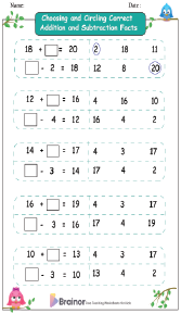 Choosing and Circling Correct Addition and Subtraction Facts Worksheets 