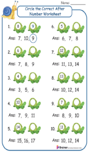 Circle the Correct After Number Worksheet