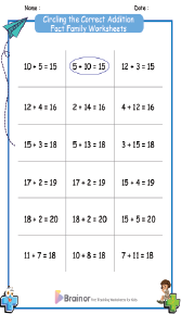 Circling the Correct Addition Fact Family Worksheets
