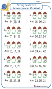 Circling the Correct Between Number Worksheet
