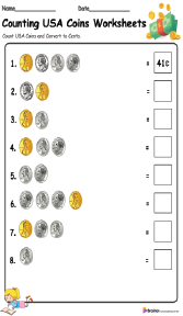 Counting USA Coins Worksheets 