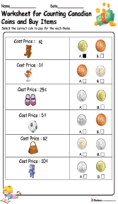 Worksheet for Counting Canadian Coins and Buy Items 