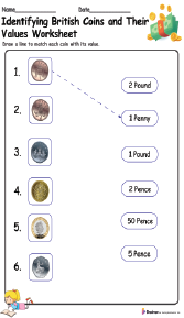 Identifying British Coins and Their Values Worksheet