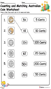 Counting and Matching Australian Coin Worksheet