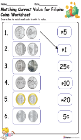 Matching Correct Value for Filipino Coins Worksheet