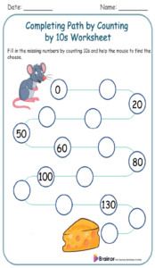 Completing Path by Counting by 10s Worksheet