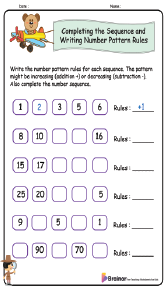 Completing the Sequence and Writing Number Pattern Rules Worksheet