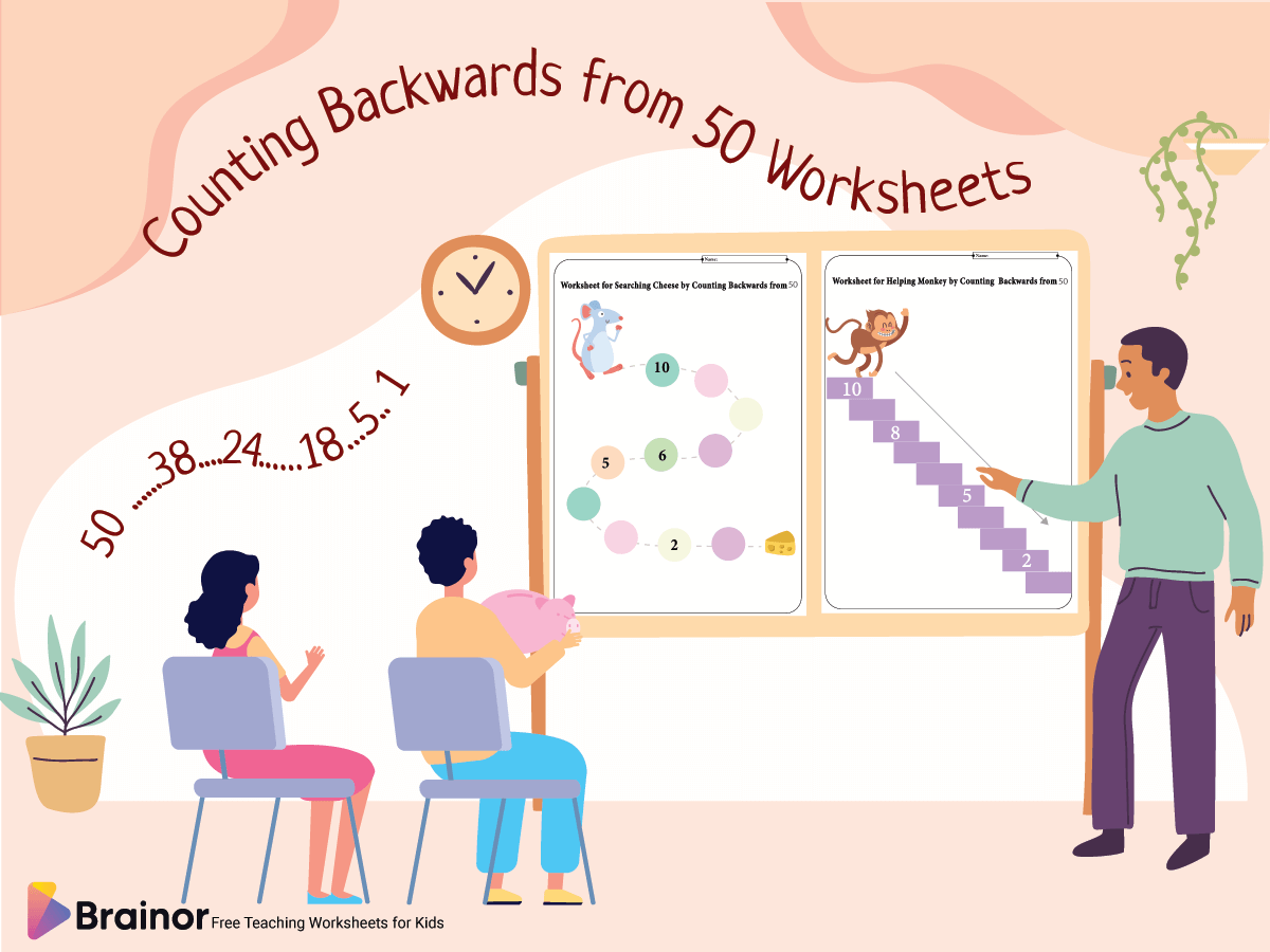 Counting Backwards from 50 worksheet overview