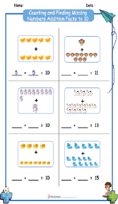 Counting and Finding Missing Numbers Addition Facts to 10 Worksheets 