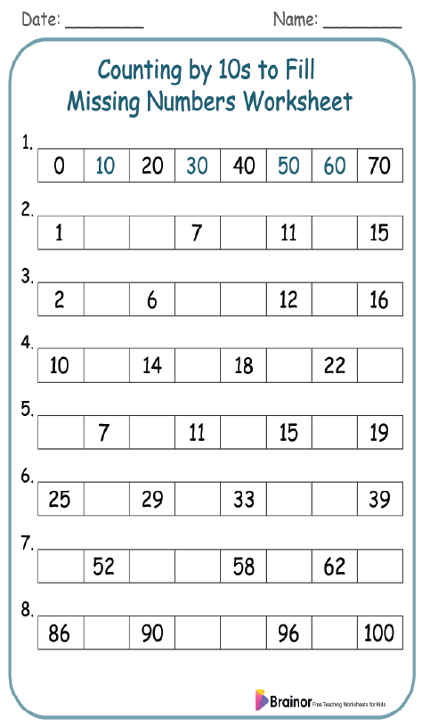 30 Counting by 10s Worksheets Free Printable