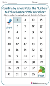 Counting by 2s and Color the Numbers to Follow Number Path Worksheet