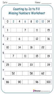 Counting by 2s to Fill Missing Numbers Worksheet 