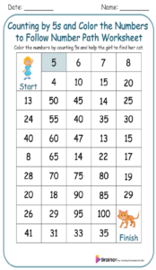 Counting by 5s and Color the Numbers to Follow Number Path Worksheet