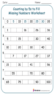 Counting by 5s to Fill Missing Numbers Worksheet